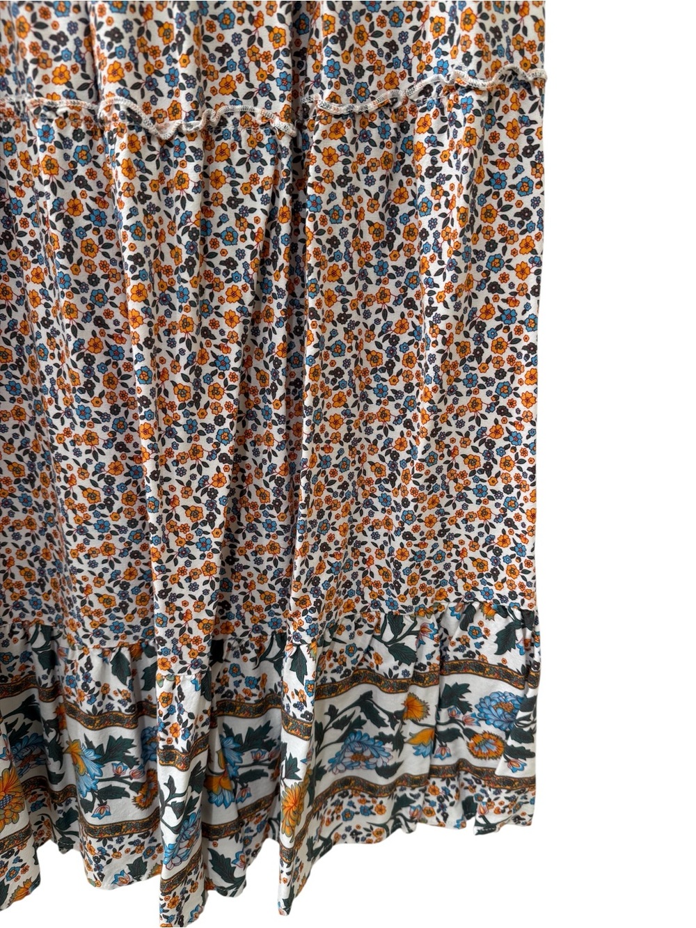 Floral Boho Tiered Maxi Skirt with Elastic Waist and Pockets, Small - Picture 4 of 8